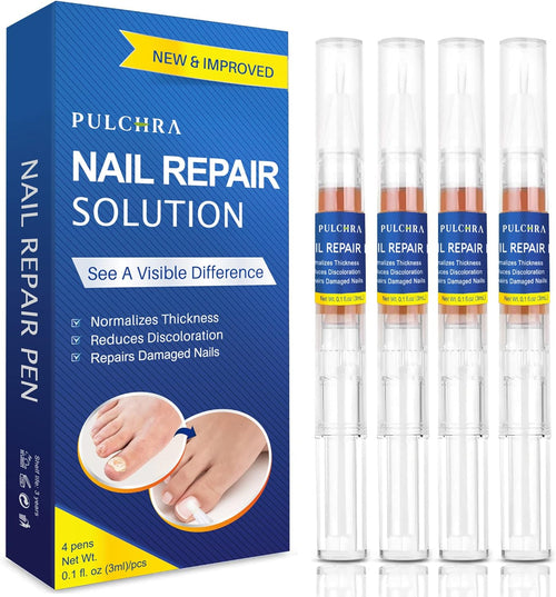 Pulchra Nail Fungus Treatment, Fingernails and Toenails Care Solution with Nail File - Hydrates, Restore and Nourish Discoloration, Brittle, Ridged and Damaged Nails (4 Pcs)