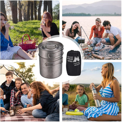 Jvjggag Camp Cooking Set, Cookware Stainless Steel, Lightweight Gear Portable with Handle Two Folding Pots for Backpacking RV Camping Outdoor Picnic Bushcraft Travel