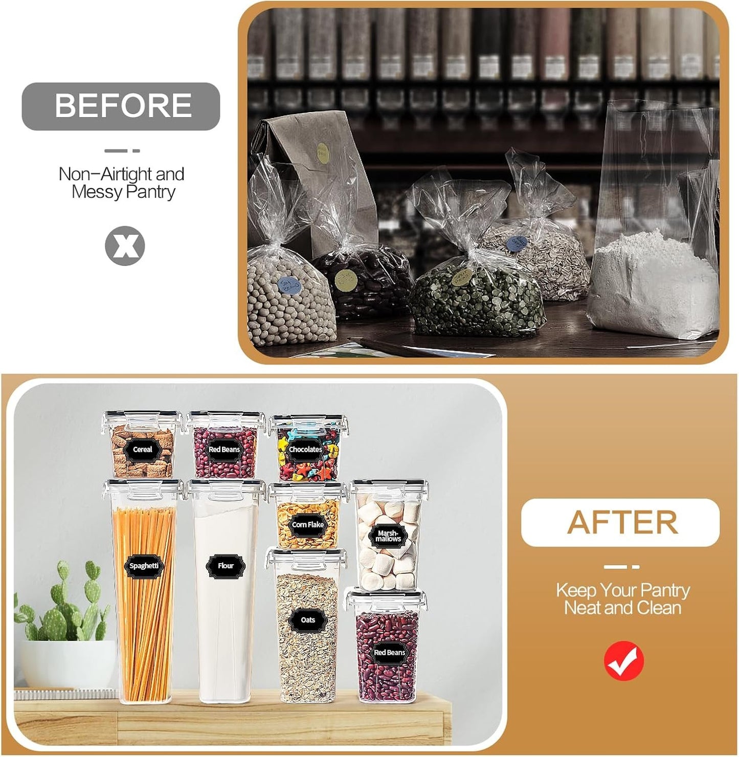 32 PCS Airtight Food Storage Containers with Lids, Skroam Kitchen and Pantry Organizers and Storage, BPA Free, Plastic Food Storage Canisters for Flour, Sugar, and Cereal, Labels & Marker