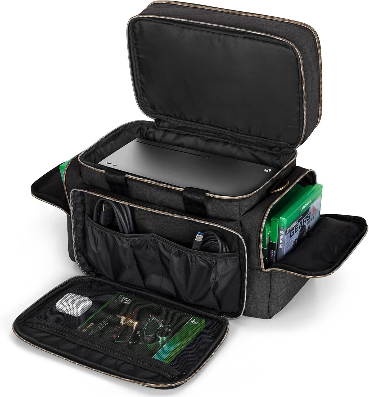 Trunab Console Travel Bag Compatible with Xbox Series X, Carrying Case with Multiple Storage Pockets for Xbox Controllers, Headset, Portable Hard Disk and More Accessories, Black (Patented Design)