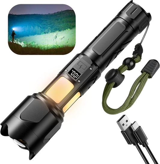 Led Torch with Camping Light 30000 High Lumens,7 Lighting Modes Fast Charging Flashlights with Power Display,IP67 Waterproof Torches,Zoomable Long Shot Flashlight for Camping,Hiking,Emergencies
