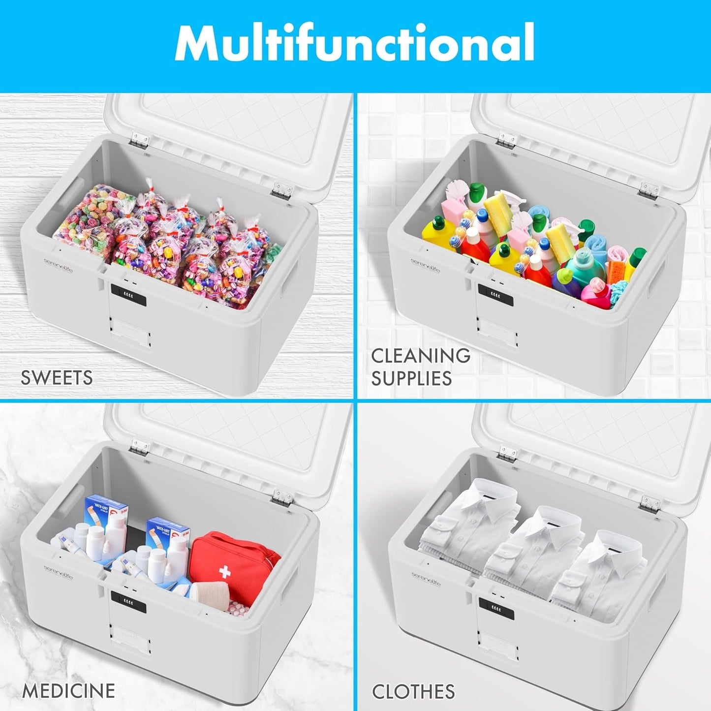 SereneLife Lockable Storage Box, 21 Gallon Capacity Storage Trunk with Combination Lock, Locking Container Bin for Organization