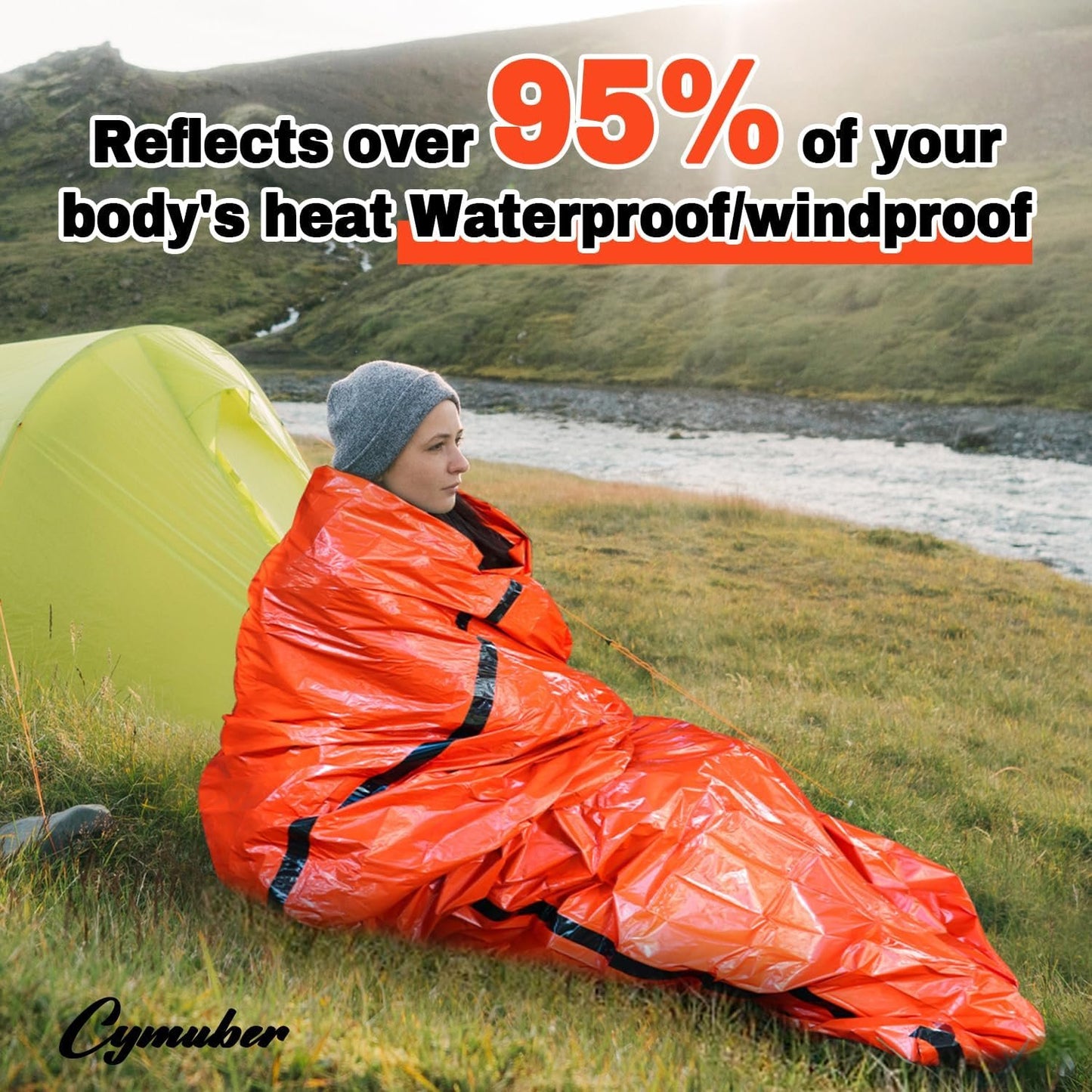 Emergency Sleeping Bag Survival Bag,Cymuber 2 Pack Portable Waterproof Thermal Bivy Sacks Tac Bivvy Bags,84"x36" Camping Mylar Sleeping Bag Survival Gear Emergency Blankets Survival Shelter