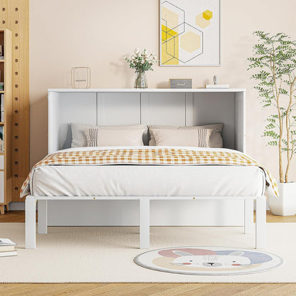 Billg Folding Double Bed 140 x 200 cm, Multifunctional Wall Bed 2 in 1, Modern Wardrobe Bed, Fold-Out Bed with Shelves and Slatted Base, Load 180 kg, Without Mattress