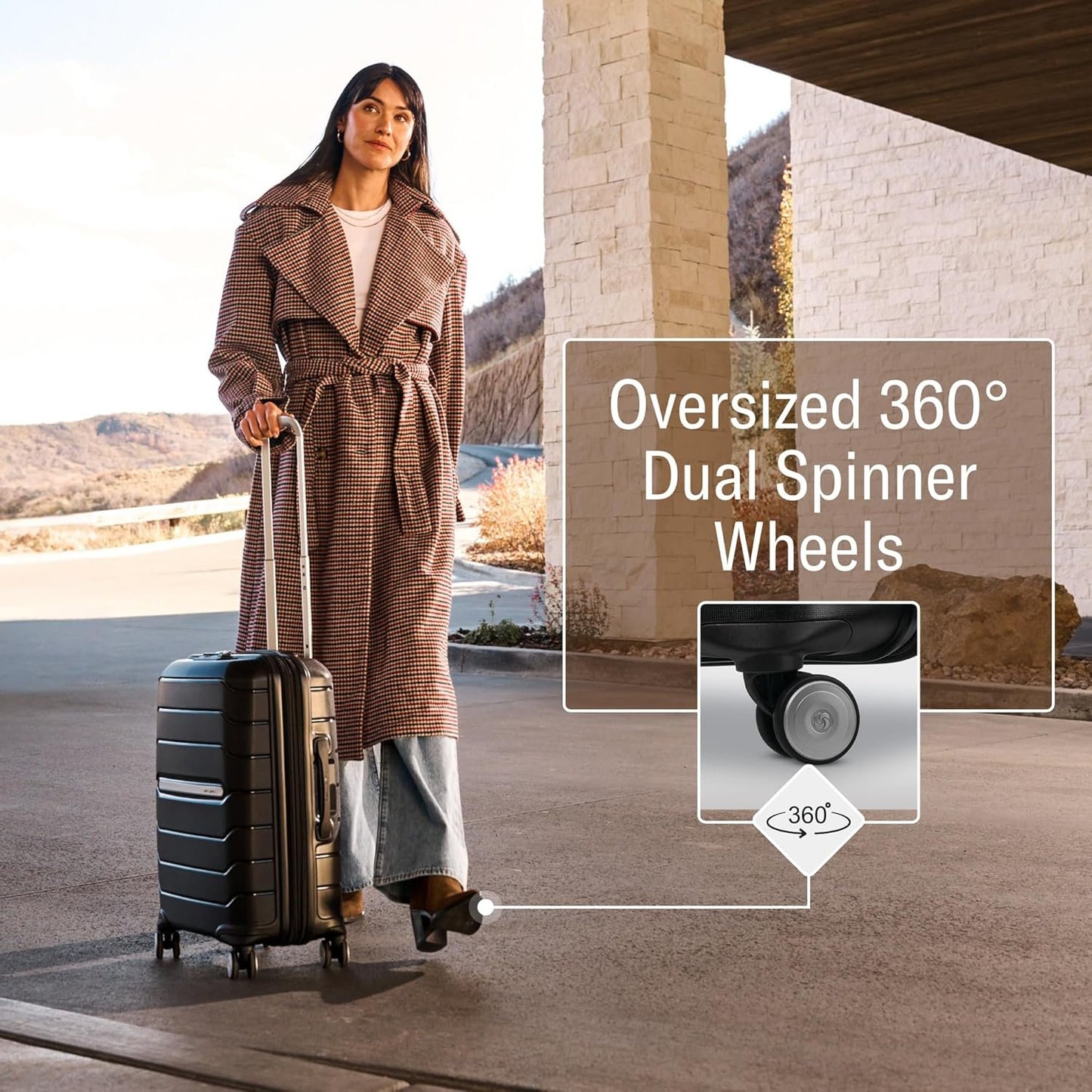 Samsonite Freeform Hardside Expandable with Double Spinner Wheels, White/Grey, Checked-Large 28-Inch, Freeform Hardside Expandable With Double Spinner Wheels