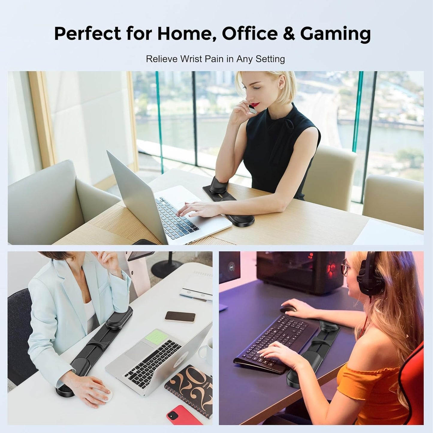 AboveTEK Keyboard Wrist Rest – Adjustable Angle & Length, Foldable Ergonomic Memory Foam Support for Computer, Laptop & Gaming – Non-Slip, Relieves Wrist & Elbow Pain for Typing & Mouse Use
