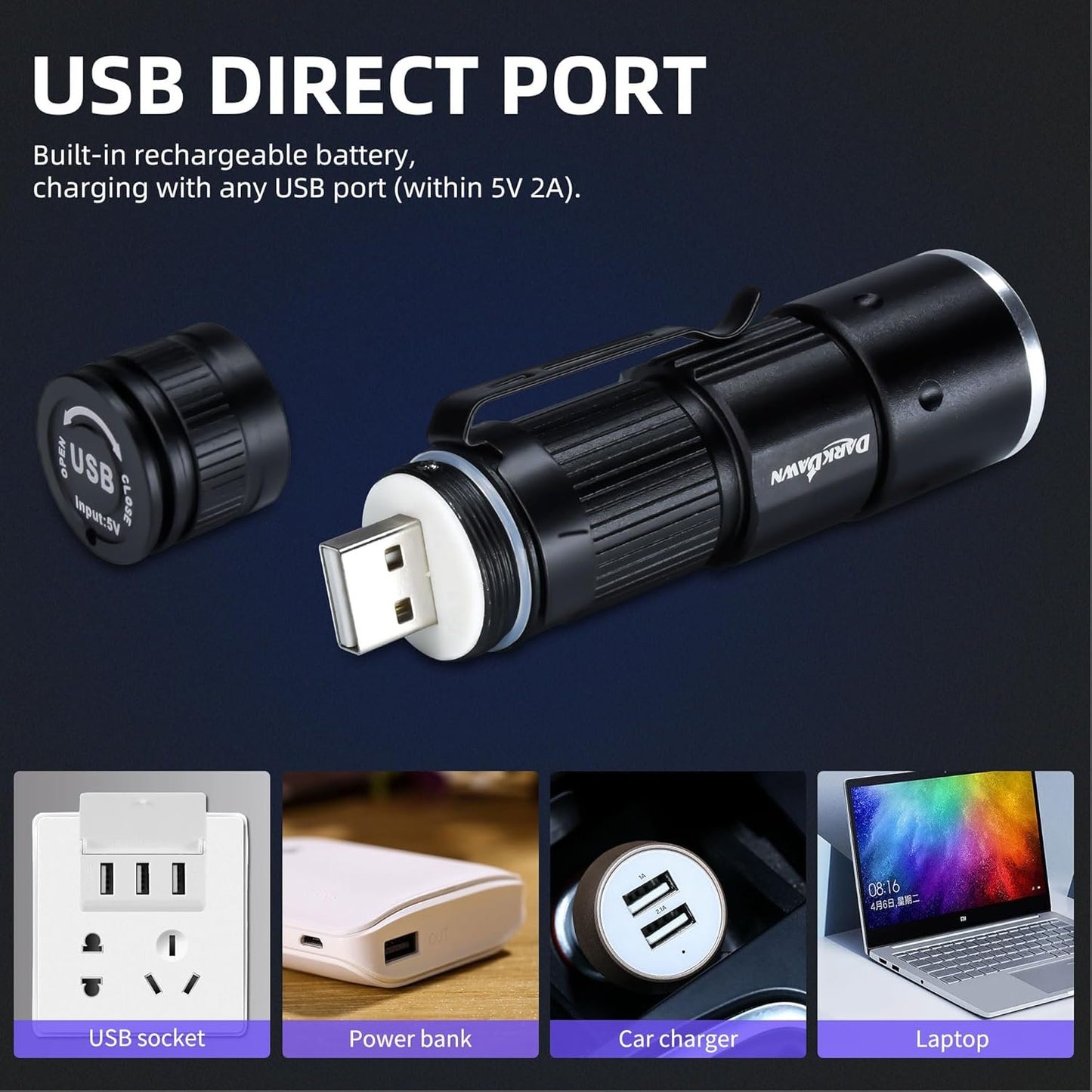 DARKDAWN Red Light Torch, LED Red Light Tactical Hunting Torch with Rechargeable USB, Portable Torch with Pocket Clip, Focus Adjustable, for Hunting Detector Astrophotography