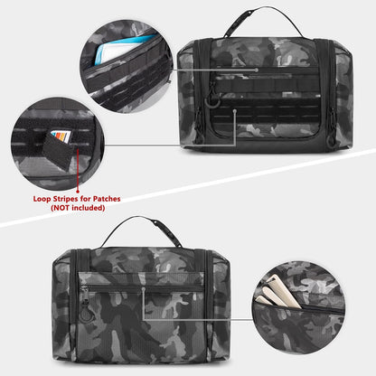 Prokva Hanging Toiletry Bag for Men, Tactical Dopp Kit Toiletry Travel Bag, Large Hygiene Organizer Shower Bag for Camping Outdoor, Black Camo