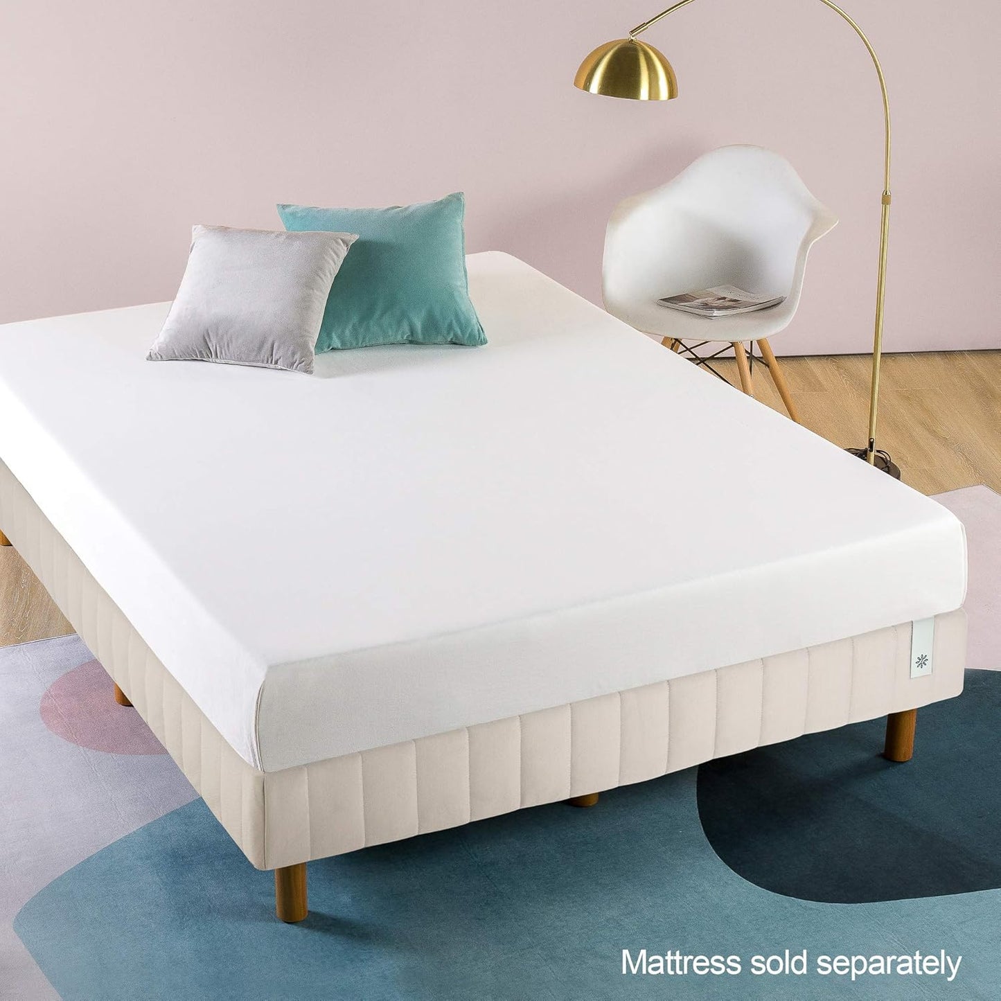 Zinus Justina Double Ensemble Bed Base Frame | Good Design Award Winner | Quick Snap Standing Platform Bed Strong Metal Frame - Beige
