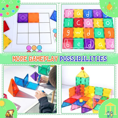 Magnetic Tiles Beginner Set for 3 Year Old Girls & Boys, Learning Toys for Toddlers, Magnetic Blocks for Kids Age 3-5 4-8, STEM Toys Encourage Kids Creativity & Help Kids to Develop Fine Motor Skills
