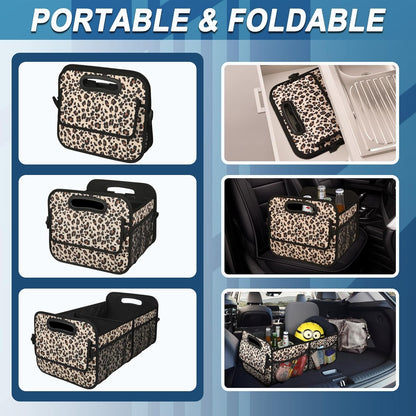 Deosk Car Trunk Organizer for SUV, 50L Waterproof Polyester Storage With 6 Big Pockets for Women/Men - Minivan/Truck (Medium, Leopard Print)