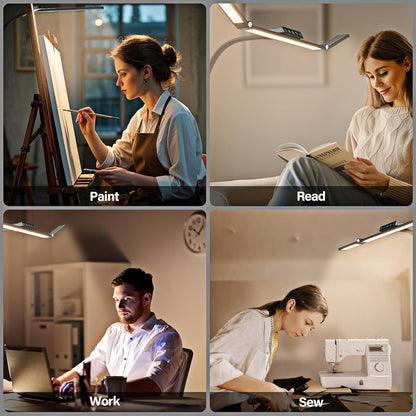 VOURTM LED Desk Lamp with Clamp, 24W Eye-Care Desk Light with Smart Remote, Stepless-Dimming and Color Temp Control, Architect Desk Lamp for Home Office, Workbench, Reading, Study, Painting