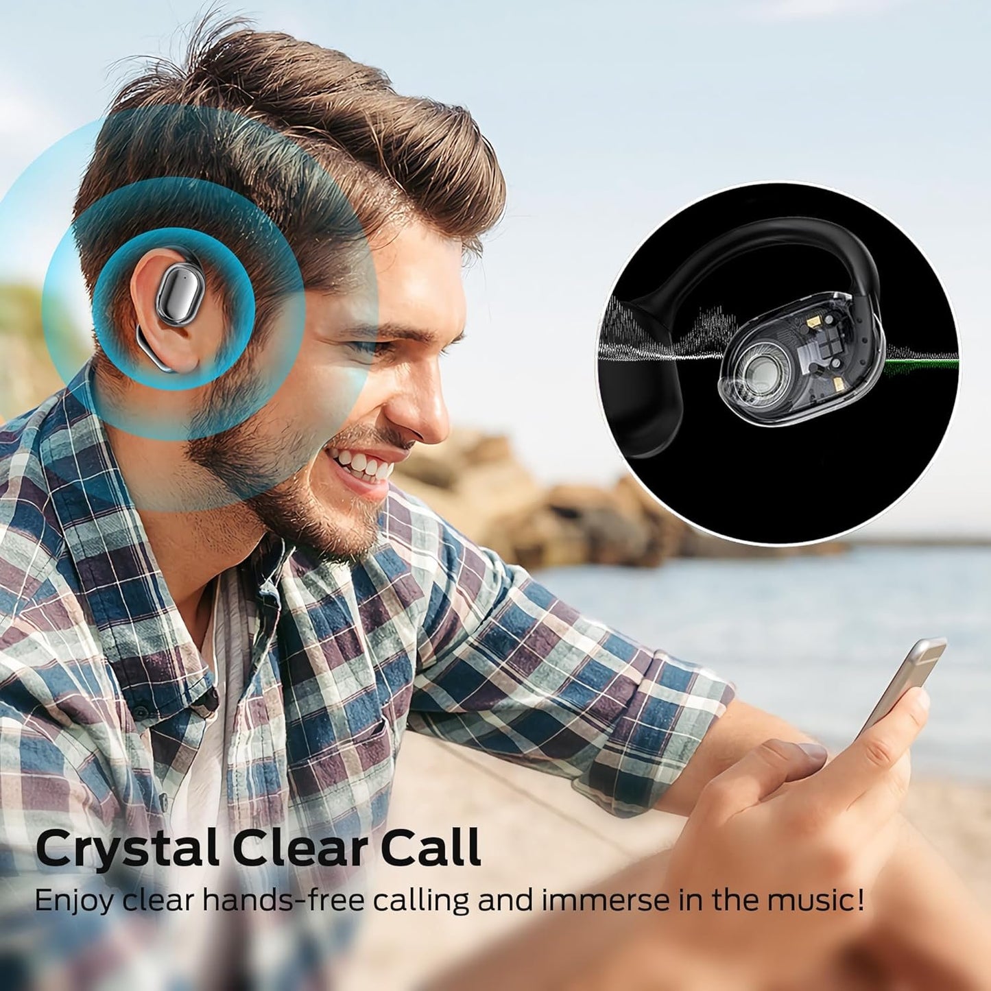 BUGANI Open Ear Headphones, Open Ear Earbuds with Immersive Stereo Sound, Clear Talk, Bluetooth 5.3 Wireless Headphones with Dual Large Driver, 30H Playtime, Waterproof Earbuds for Running,Black