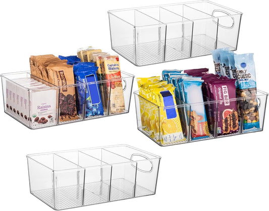ClearSpace Plastic Pantry Organization and Storage Bins with Removable Dividers – Perfect Kitchen Organization or Kitchen Storage – Fridge Organizer, Refrigerator Organizer Bins, Cabinet Organizers