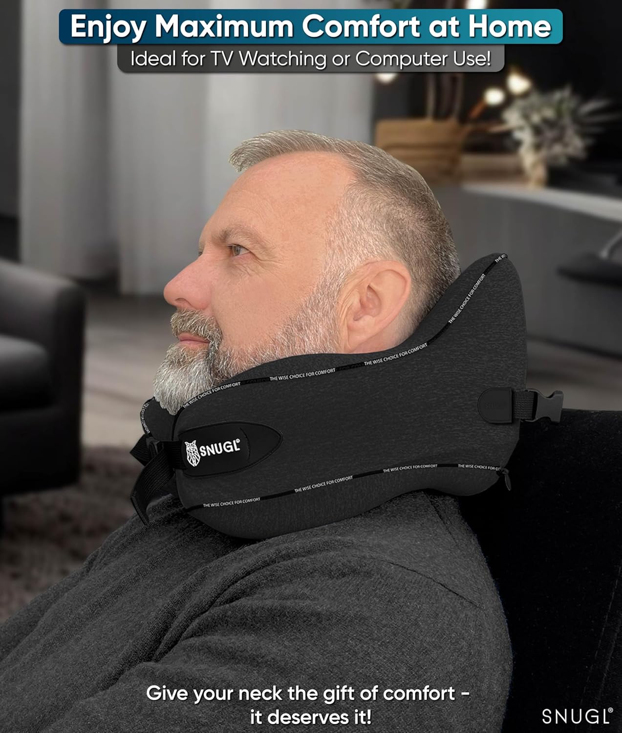 SNUGL Travel Pillow - Memory Foam Neck Cushion - Flight Pillow | Support Neck Pillow for Travel | Travel Neck Pillow for Airplane with Carry Bag & Clip | Flying Travel Essentials (Black - Small)