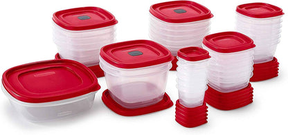 Rubbermaid 2063701 Easy Find Vented Lids BPA Free Plastic Food Storage Containers, Set of 30 (60 Pieces Total), Racer Red; Great for Meal Prep; Reusable & Stackable