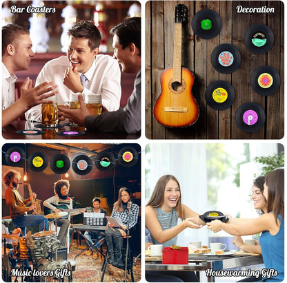 Valdivia Vinyl Record Coasters for Drinks with Records Player, Retro Album Coasters Set of 6, Funny Coasters and Cool Home Decor for Housewarming Gifts, Music Lovers Gifts, Wedding Registry Gift Ideas