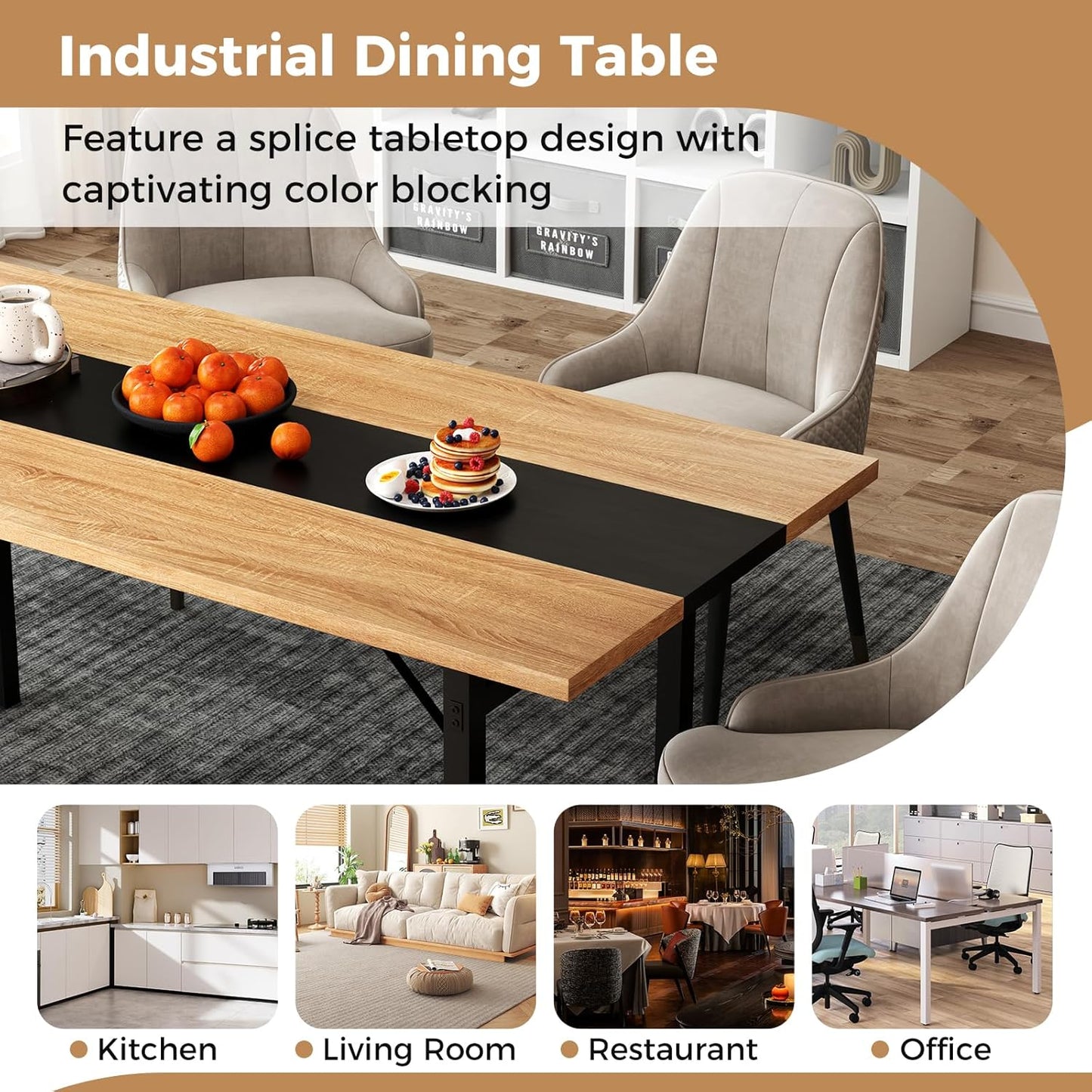 Giantex 180 cm Dining Table for 6-8 People, 180 cm Long Large Wood Dinner Table w/Heavy-Duty Metal Frame, Storage Rack, Industrial Rectangular Dinette Table