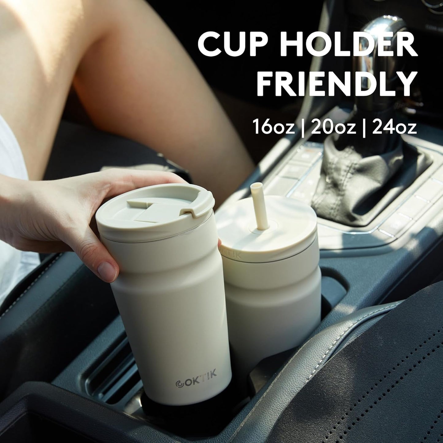 COKTIK 16oz Insulated Tumbler with Lid and Straw 2 Lids (Straw/Flip) Iced Coffee Cup Reusable Stainless Steel Travel Mug Water Bottle Cupholder Friendly for Women Men Her Him (Black)