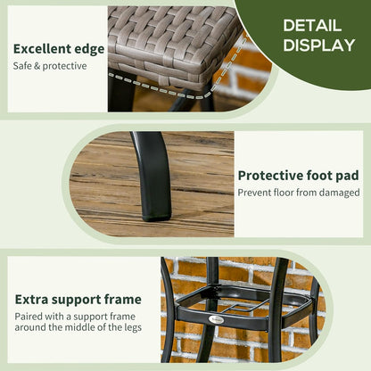 Outsunny Patio Wicker Dining Table with Umbrella Hole, 34 Inch Outdoor PE Rattan Coffee Table with Plastic Board Under The Woven Table Top for Patio, Garden, Balcony, Light Grey
