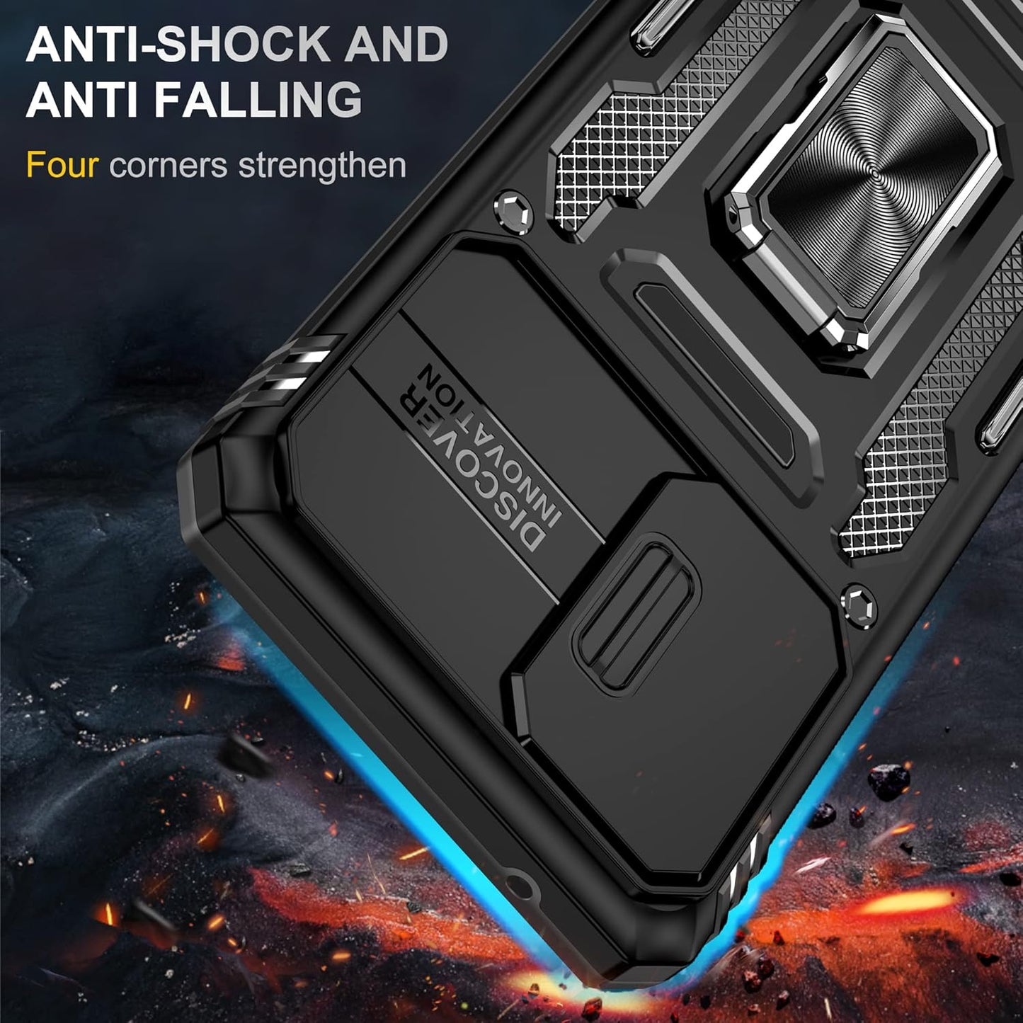 Ylzhe for Samsung Galaxy A52 5G/4G Case with Slide Camera Cover 360° Kickstand Ring Holder,Heavy Duty Protective Shockproof Phone Back Military Grade Protective Cover for Galaxy A52 5G/4G Black