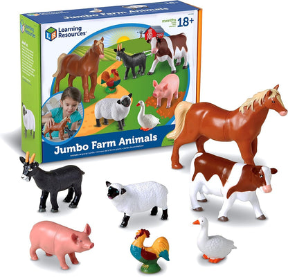 Learning Resources Jumbo Farm Animals - 7 Pieces, Ages 18+ Months Animal Toys for Toddlers, Farm Animals for Kids