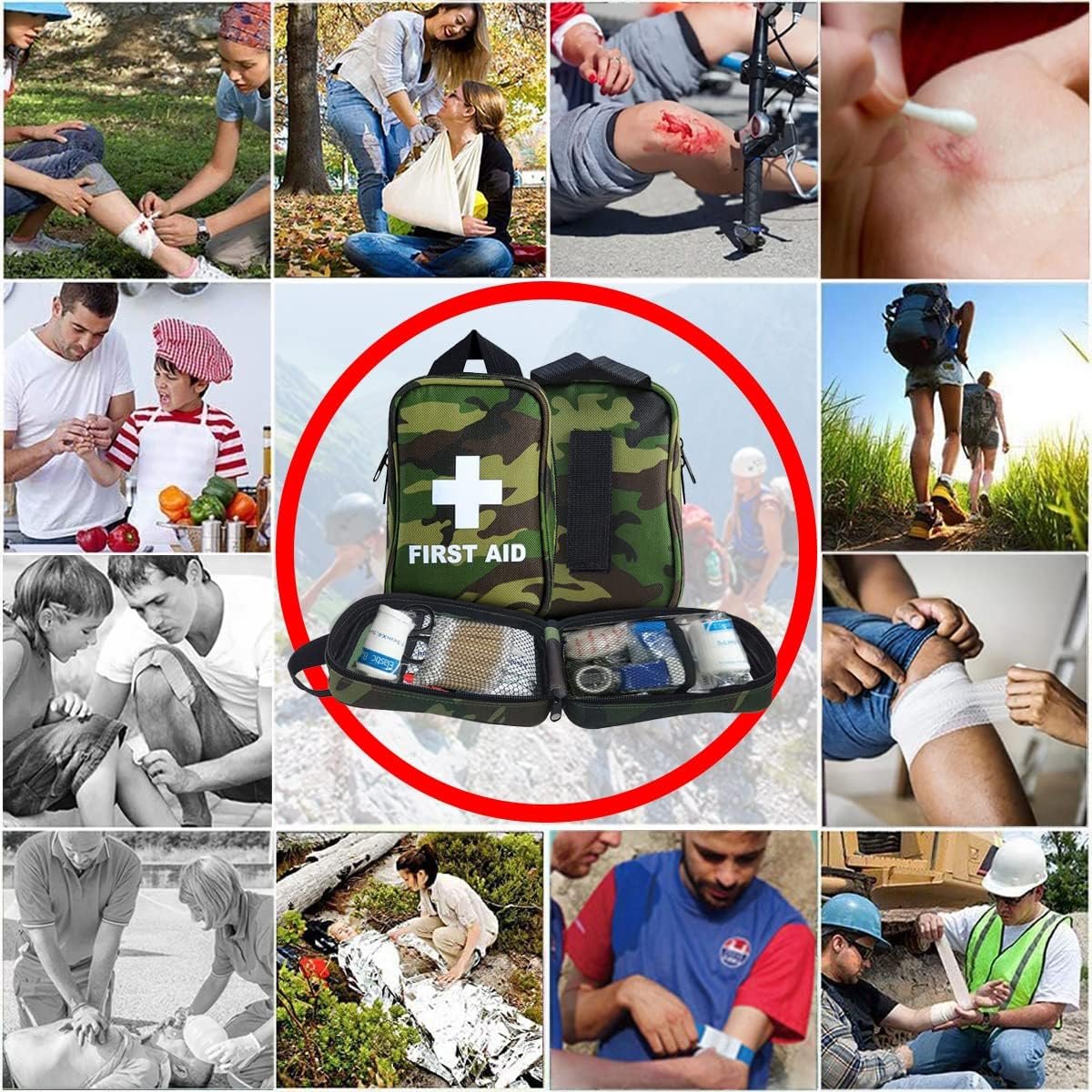 First Aid Kit, Compact Emergency Kit 168 Units Survival Kit with EDC First Aid Belt Pouch Small Case for Home Office Car Hiking Camping