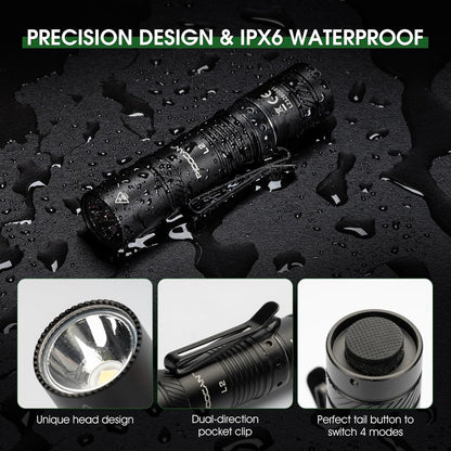 PIOOCAN Flashlight Rechargeable 1200 Lumens EDC Flashlight, Lampe De Poche Rechargeable Flashlights with Clip, Super Bright Small Flashlight with 4 Modes for Camping, Outdoor, and Emergency (Black)