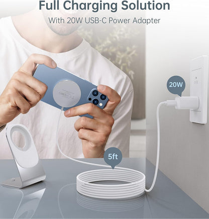 Magnetic Wireless Charger for iPhone 16/15/14/13/12 - Mag Charger+20W USB C Adapter, Fast Wireless Charging Stand/Pad with 5ft USB-C Cable for iPhone 16/15/14/13/12 Pro Max Plus Mini,Mag-Safe Charger
