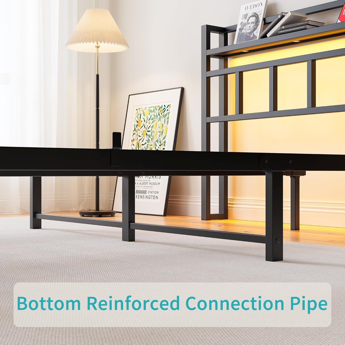 Maliacife Queen Bed Frame with Storage Headboard,Metal Platform Bed with USB Charging Station and Led Lights,Heavy Duty Steel Slats,Mattress Foundation, No Box Spring Needed,Easy Assembly,Black