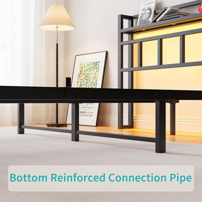 Maliacife Queen Bed Frame with Storage Headboard,Metal Platform Bed with USB Charging Station and Led Lights,Heavy Duty Steel Slats,Mattress Foundation, No Box Spring Needed,Easy Assembly,Black