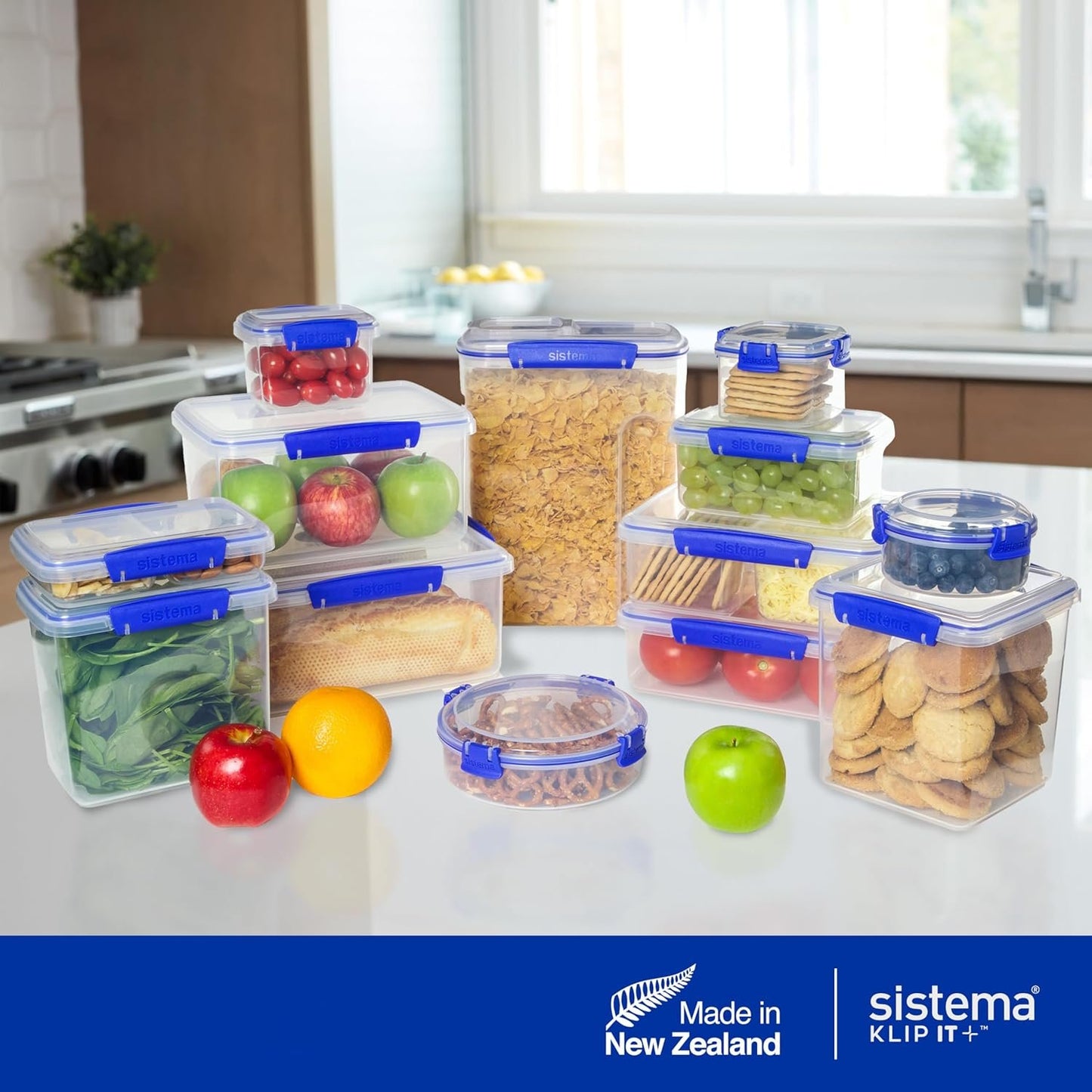 Sistema KLIP IT Food Storage Container | 5 L | Stackable Food Prep Container with Lid | BPA-Free | Blue Clips | 1 Count