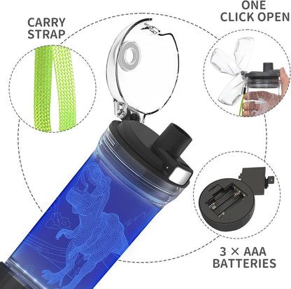 CoolGift Mart Dinosaur Water Bottle - Light Up 3D T-Rex Design - 14oz Tritan BPA Free - Best Gift for 4 5 6 7-Year-Old Boys Girls- Kids Drinking Cup - Christmas Holiday