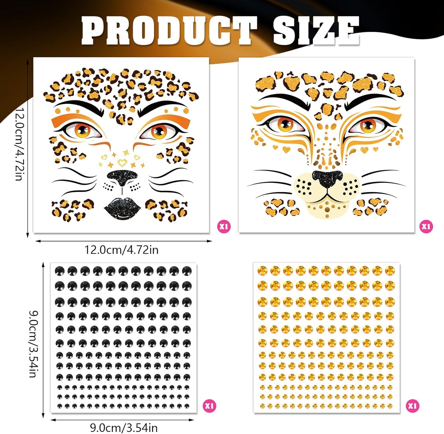 DPKOW Face Tattoos Leopard Costume Ladies Leopard Face Tattoo Halloween Leopard Temporary Tattoos Glitter Stones Face Make-up Leopard Cosplay Costumes Carnival Accessories