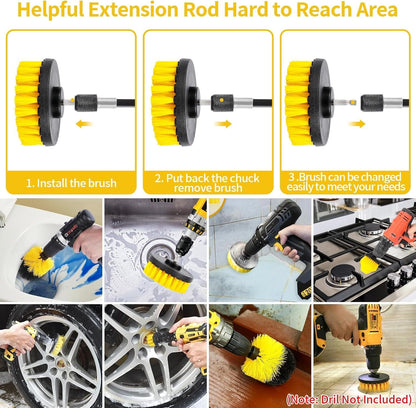 CIRULLI 27 Pieces Rotary Cleaning Brush, Electric Cleaning Brush, Wheel Brush Kit for Drills, Rims, Corners, Brushes for Kitchen, Bathroom and Car, Yellow