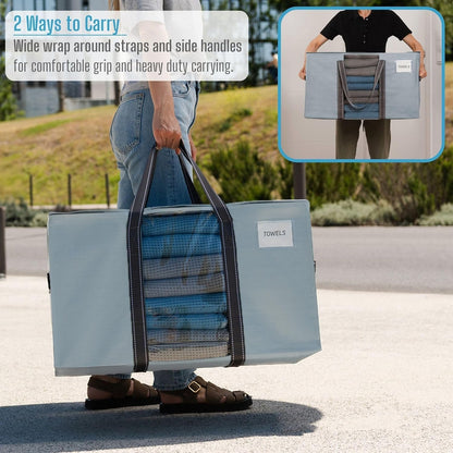 VENO Moving Bags Extra Large Heavy Duty Ornament Organizer Storage Bags with Zippers & Carrying Handles, College Dorm Packing Supplies Storage Box Tote Bags with Window (Light Blue 8 Pack)