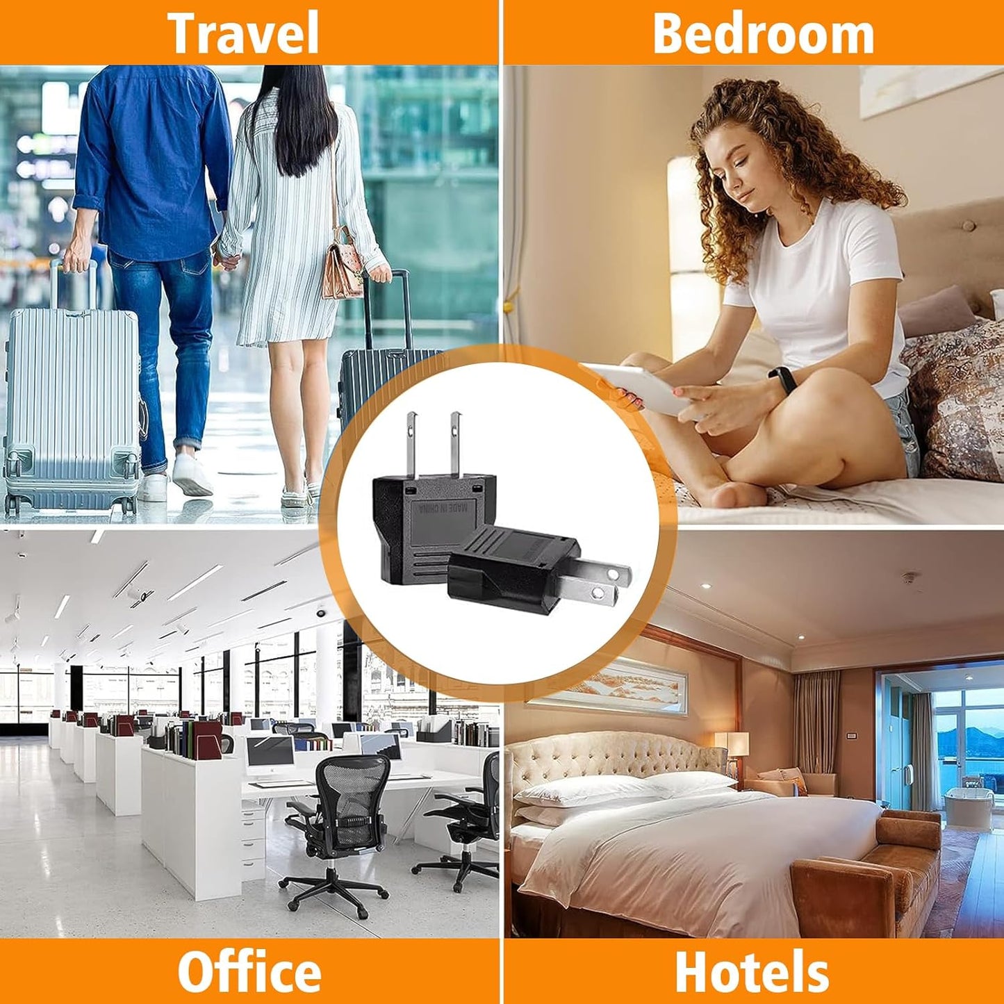 Clomnpe 4 Pieces Universal USA Italy Travel Adapter, Italian Plug to US Adapter, American Plug Adapter, USA Italy Adapter for Europe/USA/US/China/Japan/Canada/Mexico