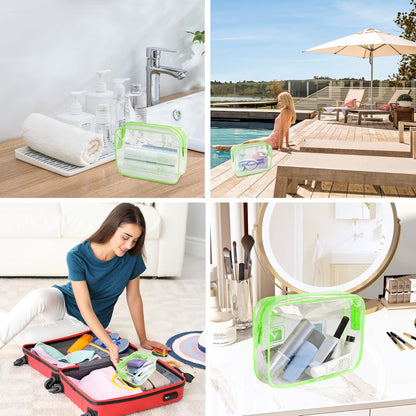 JUNART 3Pcs Clear Travel Toiletry Bags, TSA Approved Cosmetic Makeup Bag, Portable Travel Accessories Airport Airline Compliant Bag for Men and Women (Green)