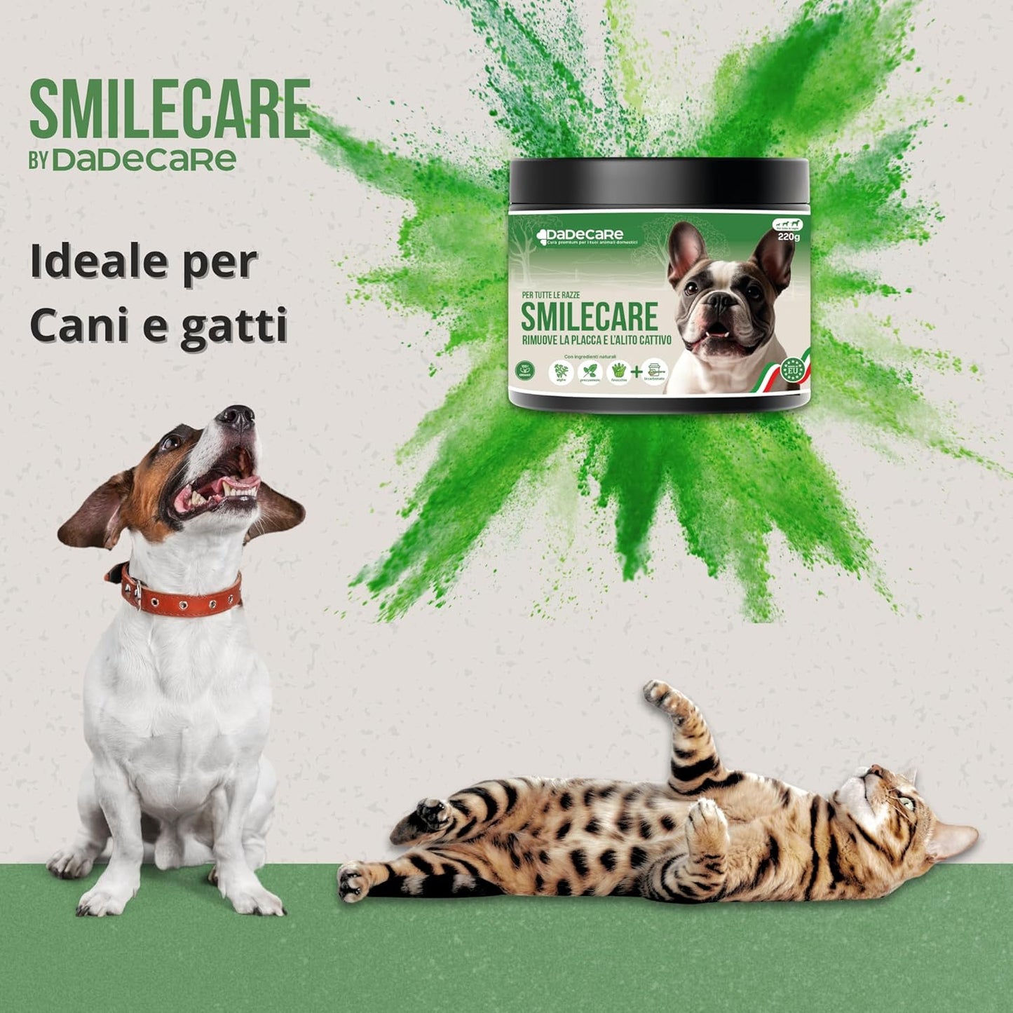 Smilecare Bad Breath Powder 220g Kelp - Natural Alternative for Dogs and Cats, Improves Breath, Reduces Tartar, Prevention Dental Problems - No Daily Brushing