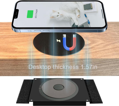 UUMAO 40MM Magnetic Invisible Wireless Charger, Under Desk 15W Furniture Wireless Charging Pad for Magsafe iPhone 15/14 (with PD Adapter) (Magsafe Desk Sticker Coil Included)