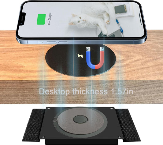 UUMAO 40MM Magnetic Invisible Wireless Charger, Under Desk 15W Furniture Wireless Charging Pad for Magsafe iPhone 15/14 (with PD Adapter) (Magsafe Desk Sticker Coil Included)