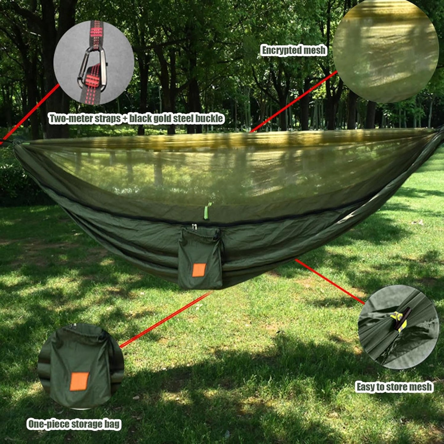 Camping Hammock, Outdoor Net Hammock, Pop Up Travel Bed, Lightweight Nylon Swing with Fly Protection Feature, Compact Hanging Gear for Friends Family Colleagues Relaxation