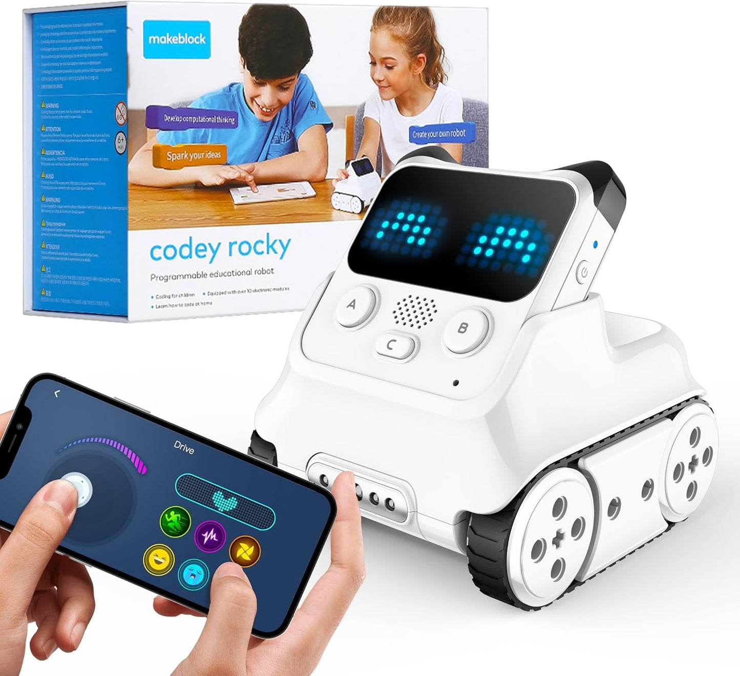 Makeblock Codey Rocky Robot Toy, Programmable and Interactive Emo Robot for Kids 6+, STEM Learning Educational Toys Support Scratch Python Programming, Rechargeable Smart Coding Robot Gift for Kids