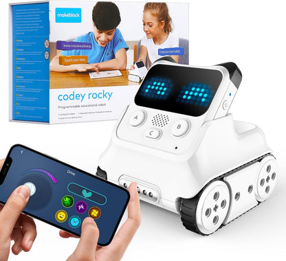 Makeblock Codey Rocky Robot Toy, Programmable and Interactive Emo Robot for Kids 6+, STEM Learning Educational Toys Support Scratch Python Programming, Rechargeable Smart Coding Robot Gift for Kids