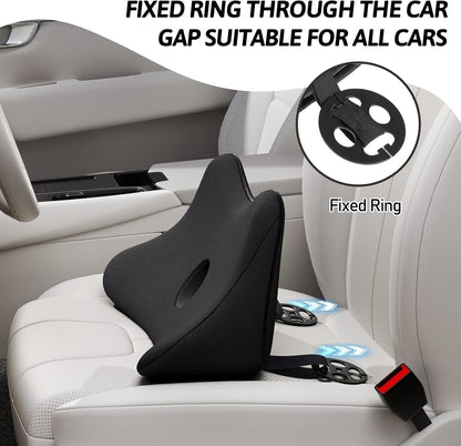Benazcap Lumbar Support Pillow for Car Seat, Lower Back Support Pillow for Sciatica & Back Pain Relief, 2 in 1 Memory Foam Lumbar Support Pillow for Office Chair - Black