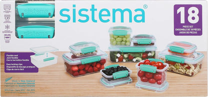 Sistema Food Storage Containers with Lids for Lunch, Meal Prep and Leftovers, Dishwasher Safe, BPA-Free, Teal, 18 Piece Set