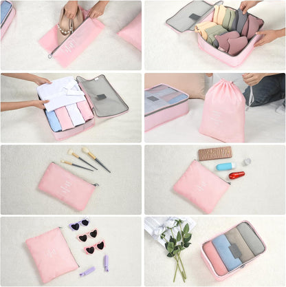OTraki 8 Piece Suitcase Organizer, Space-Saving Travel Makeup Bag, Washable Travel Set (Pink)
