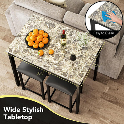 COSTWAY Small Dining Table for 2, Space Saving Dinette Set w/Counter Height Table & 2 Upholstered Bar Stools, Breakfast Nook Table Set, 3-Piece Kitchen Table Chairs Set for 2 for Dorm (Mixed Black)