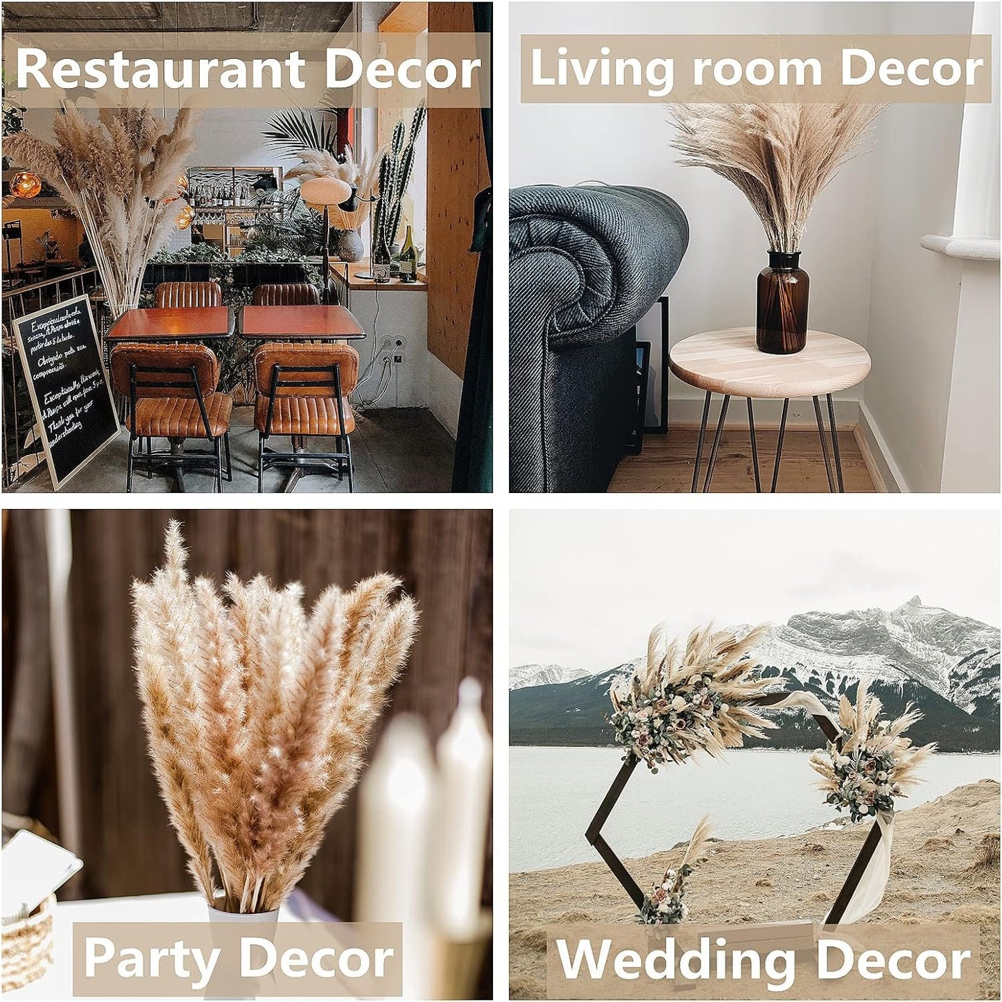 110pcs Dried Pampas Grass Bouquet,Boho Table Decoration,Dried Bunny Tails Flowers,Brown Pompas,White Pampas Grass for Wedding,Rustic Party,Baby Shower Decorations