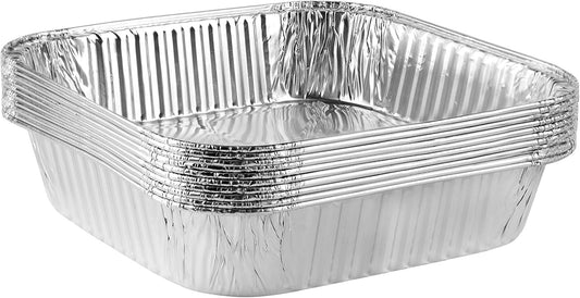 PLASTICPRO Disposable 8'' X 8'' X 2'' Inch Square Aluminum Tin Foil Baking Pans Bakeware - Cookware Perfect for Baking Cakes, Breads, Brownies, Bread, Meatloaf, Lasagna, Pack of 10